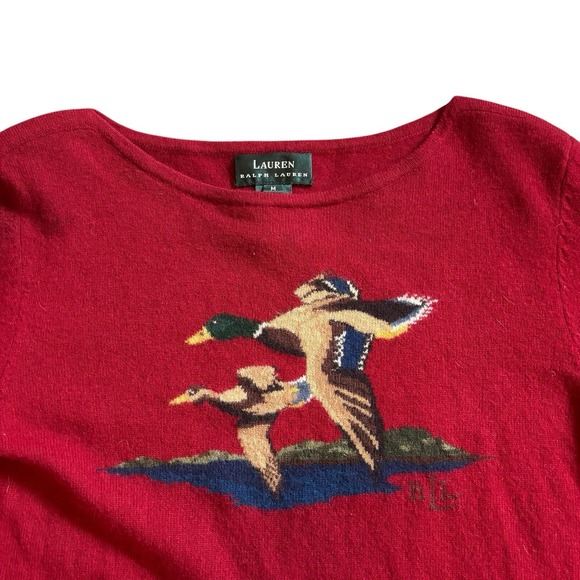 Lauren Ralph Lauren Mallard Sweater Merino Wool Angora Blend Red Women's Medium - Picture 1 of 10